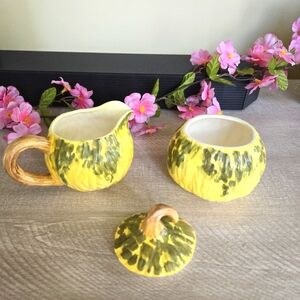 Rare, Vintage Fritz and Floyd Gourd Squash Sugar Bowl and Creamer